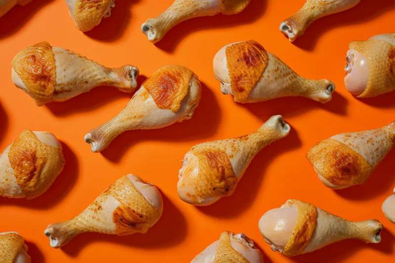 Узор из куриных крылышек с текстом «chicken wings» на оранжевом фоне