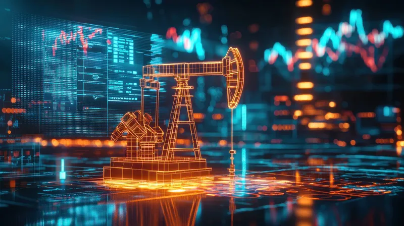 Неоновая нефтяная качалка с цифровыми интерфейсами и светящимися графиками