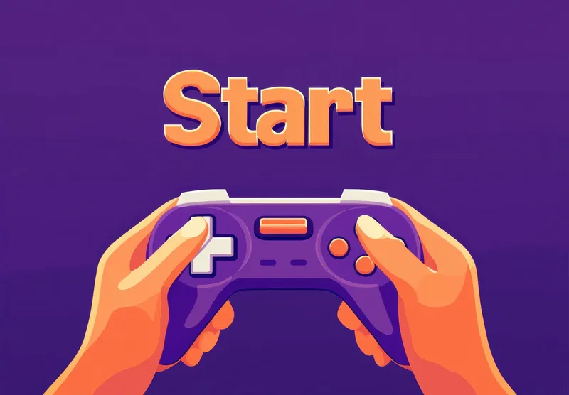 Яркая иллюстрация рук, держащих игровой контроллер, на фиолетовом фоне