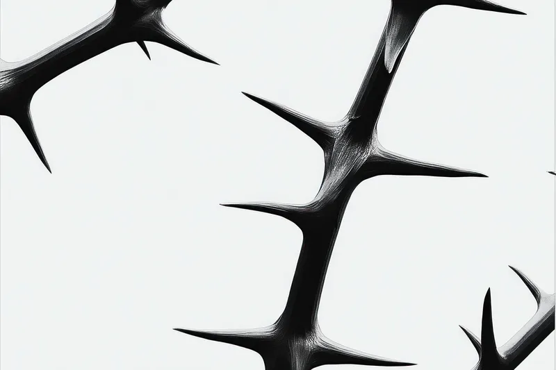 Эта иллюстрация изображает замысловатые чёрные формы шипов на светлом фоне