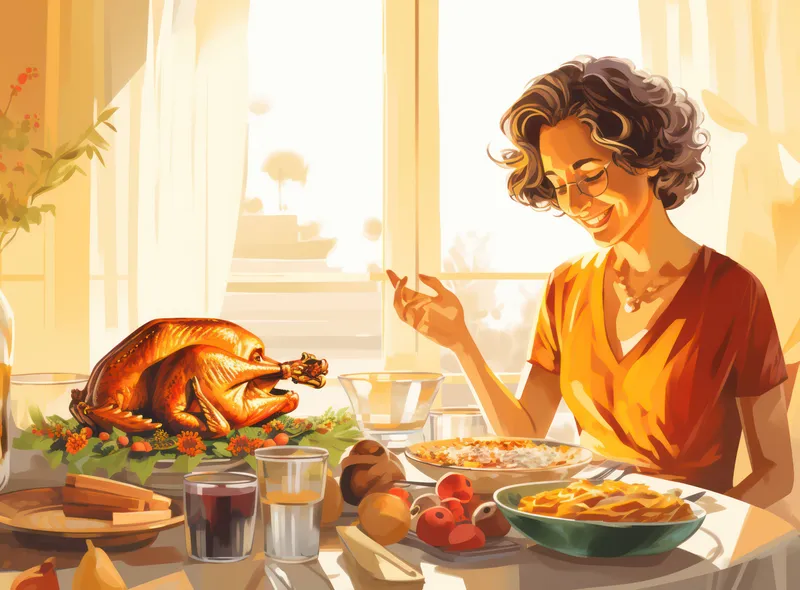 Индейка, еда, семейная тарелка, ужин, мясо, День благодарения, женщины, традиция, праздник, празднование, жареная птица, стол, в помещении, еда, дом, Рождество, осень, еда