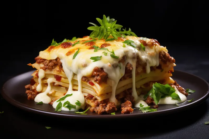 Тарелка, паста, итальянский ресторан, помидор, порция, запеченная кухня, лазанья, говядина, соус болоньезе, приготовленная еда, свежее блюдо, базилик, мясо, обед, сыр, ланч