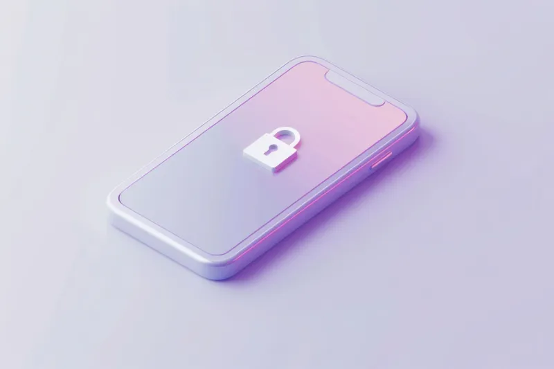 Стилизованный смартфон с иконкой замка, подчеркивающий безопасность и конфиденциальность в современном дизайне