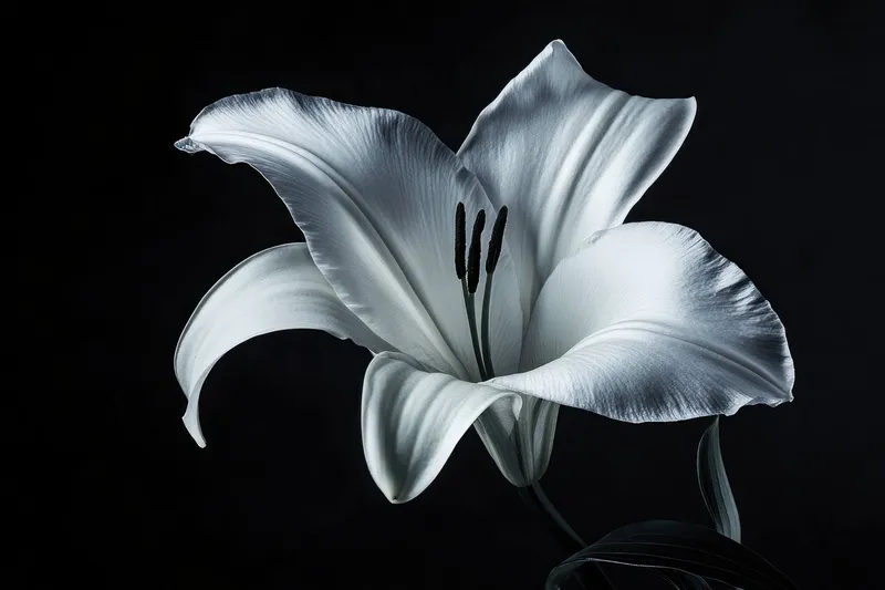 Впечатляющая презентация белой лилии на темном фоне, подчеркивающая ее красоту и элегантность