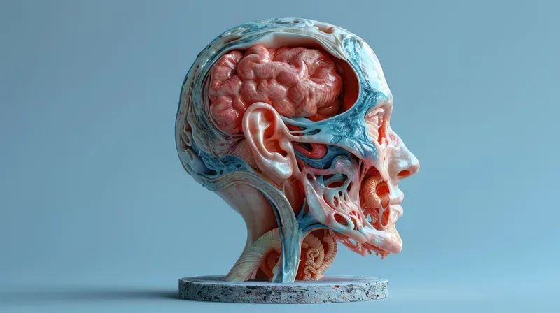 Детализированная 3D-модель головы человека с мозгом и другими внутренними органами