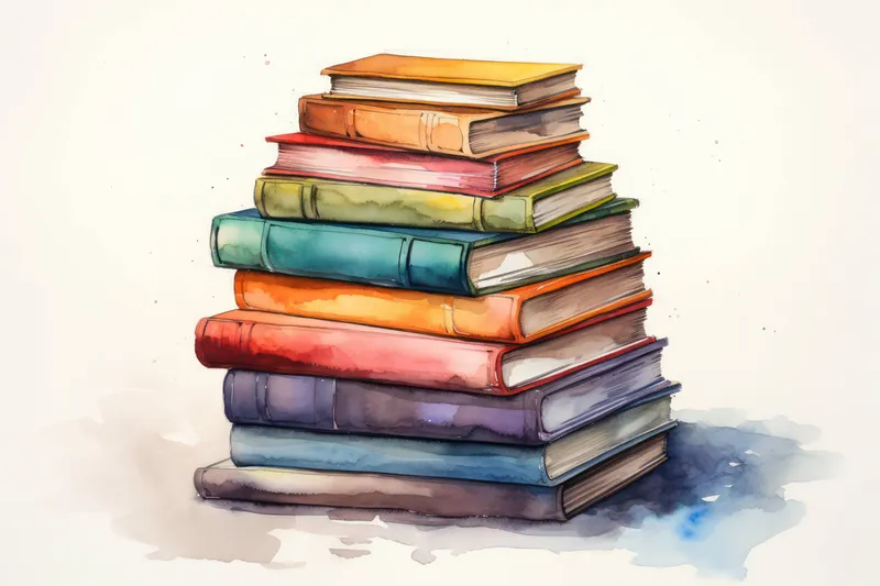 Мультяшная стопка книг в библиотеке или университете