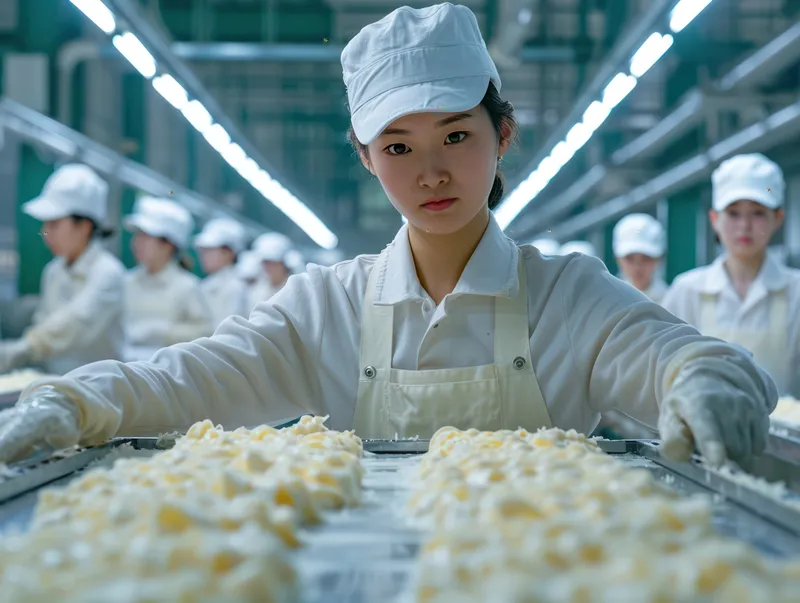 Профессиональная женщина в униформе работает на предприятии по сортировке и упаковке свежих фруктов