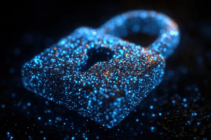 Крупноплановая абстрактная композиция передает тайну, инновации и устойчивость; эстетика технологий, ночная атмосфера, спокойная сосредоточенность и яркое визуальное настроение