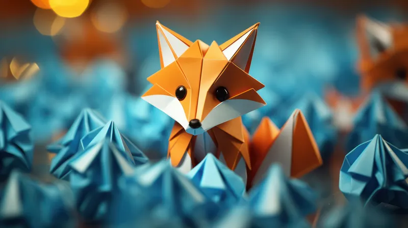 Разноцветная игрушка-оригами в виде животного на синем бумажном фоне: символическое творчество и лидерство в японском ремесле