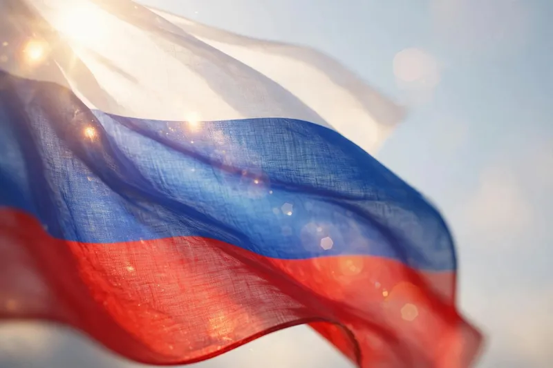 Российский триколор развевается на солнце