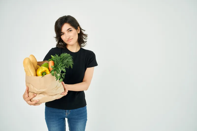 Пакет с продуктами для доставки из супермаркета, здоровая еда