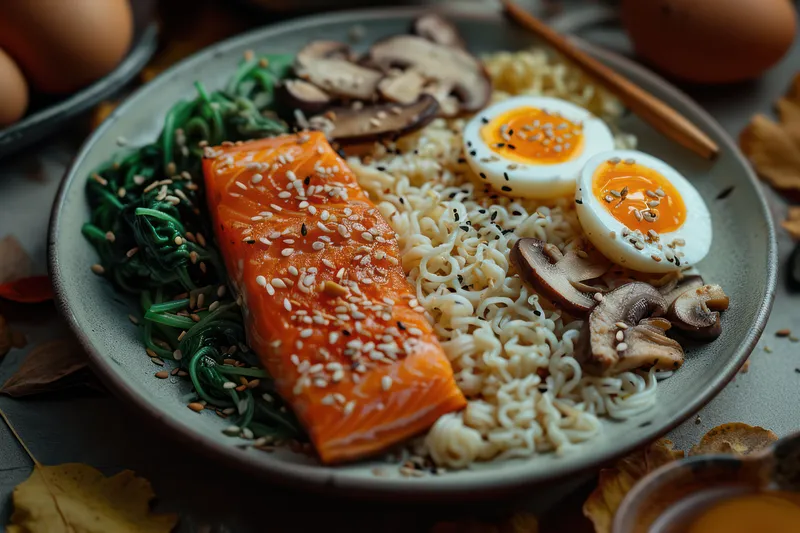 Вкусная азиатская чаша с овощами и полезным изысканным рисом: вкусное традиционное блюдо в японском ресторане