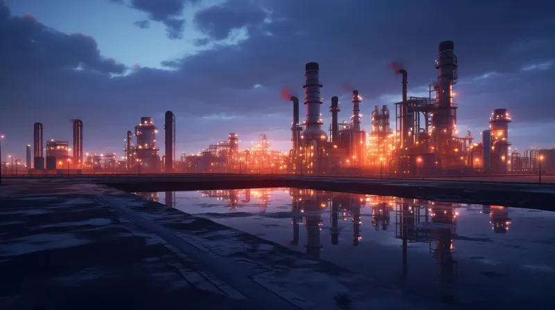 Нефтехимический завод ночью, промышленное производство