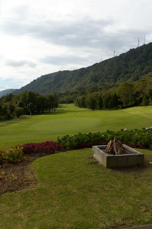 Serene golf course landscape with lush greenery and gentle hills, perfect for relaxation and outdoor activities in nature