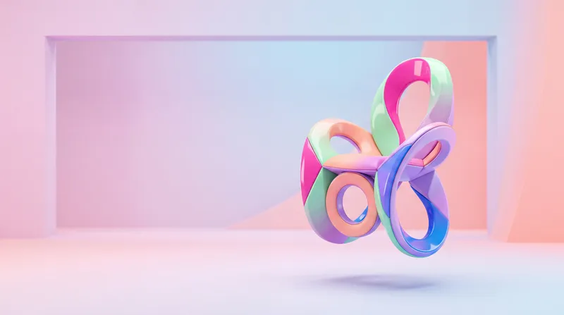 Красочное 3D-кресло, парящее на мягком пастельном поле с чистым свободным пространством и минималистичным геометрическим стилем, предназначенное для современного редакционного или брендового…