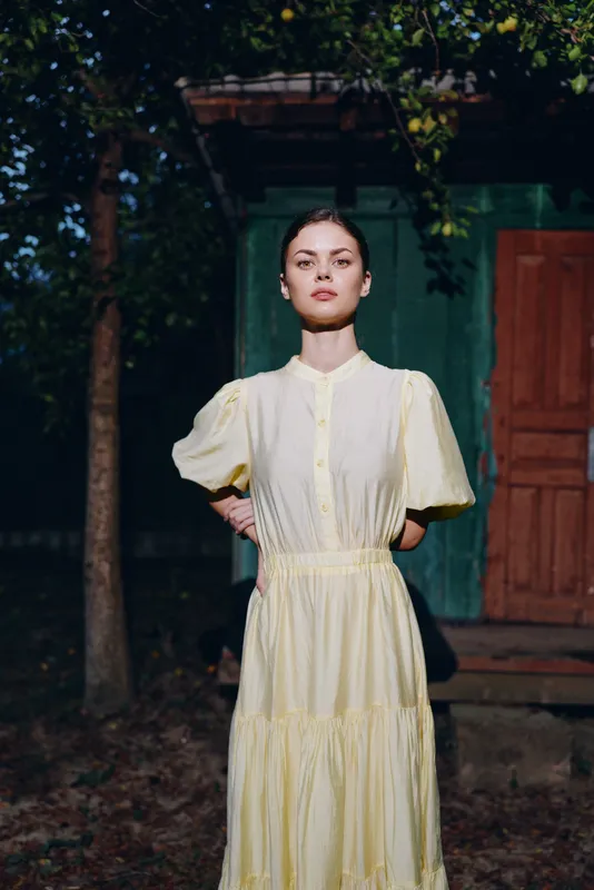 woman portrait yellow dress authentic inclusive