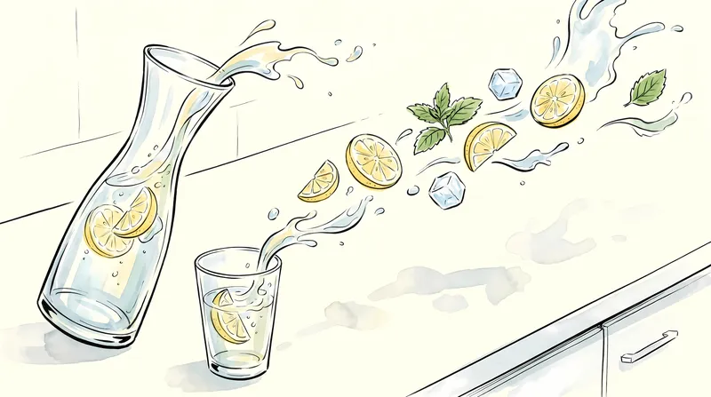 Свежий цитрусовый напиток, который разливают со льдом и мятой, с чистой диагональной динамикой для маркетинга гидратации