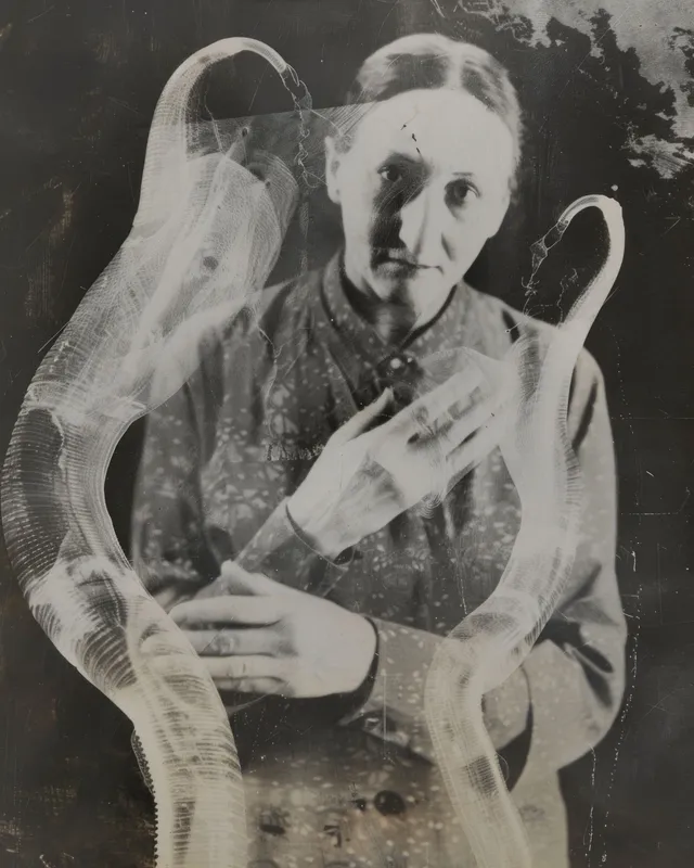 Женщина, держащая большого осьминога, на черно-белой фотографии