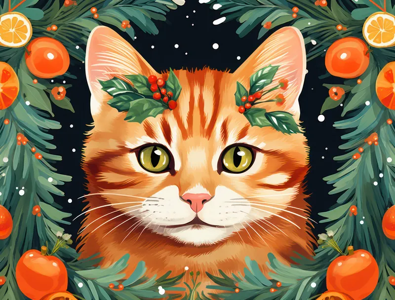Домашние питомцы, кошка, мех, милый котенок, млекопитающее, праздник, домашняя, зимняя красота, рыжая мордочка, кошачьи, забавные животные, пушистый фон, портрет, очаровательный