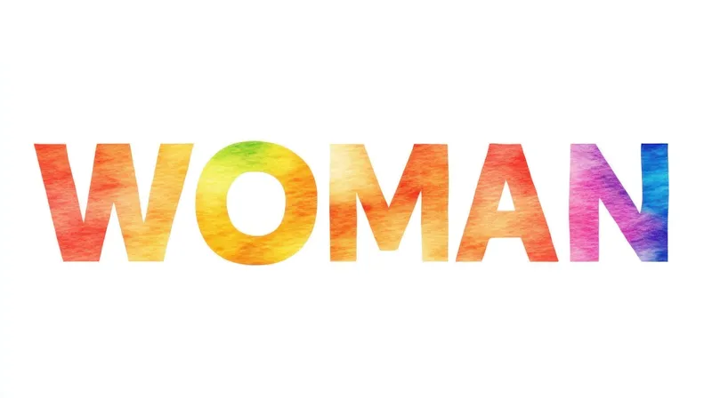 Красочный дизайн в технике акварели с жирным словом WOMAN, олицетворяющий силу, разнообразие и женственность
