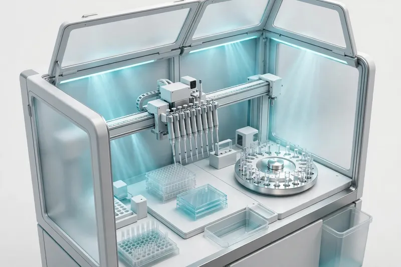 3D-рендер автоматической лабораторной станции с подсветкой