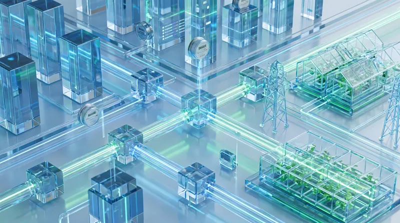 Элегантный прозрачный стеклянный 3D-рендеринг сети IoT-датчиков с хабом умного дома, детектором движения, датчиком открытия двери, температурным диском и выгравированной панелью плана этажа