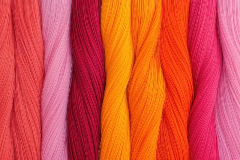 Крупный план ярких прядей пряжи розовых, оранжевых и красных оттенков, идеально подходящих для вязания и рукоделия, вызывающих чувства творчества и радости
