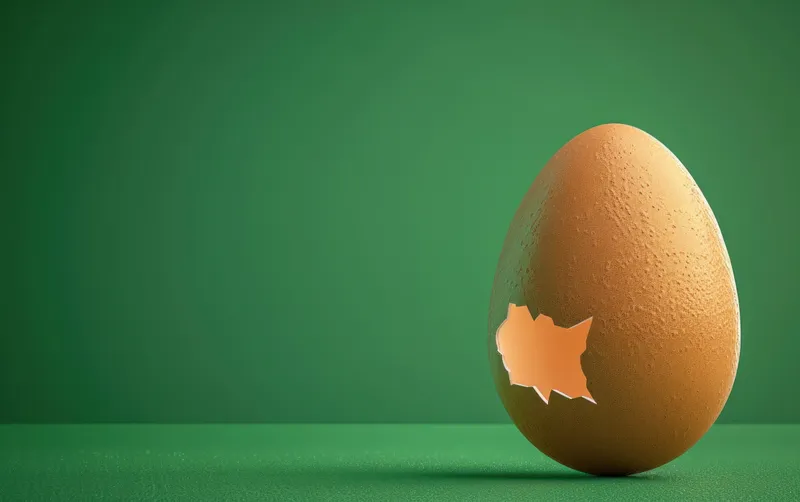 Разбитое яйцо с отверстием на зеленом фоне
