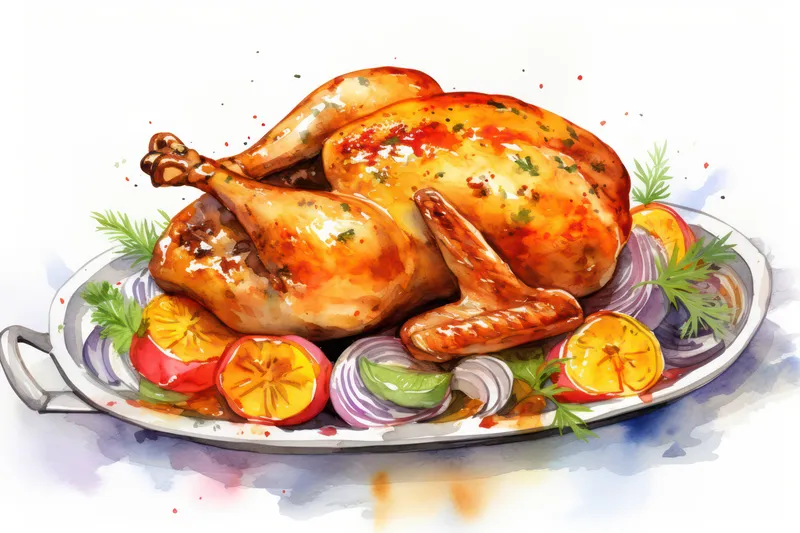 Вкусный ужин на фоне: еда, гурманская кухня, День благодарения, жареная курица, запеченная индейка, праздничное мясо, цельная традиционная птица, Рождество