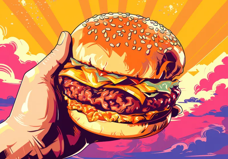 Вкусный чизбургер: аппетитная американская классика на большой булочке, сочная говяжья котлета с расплавленным сыром, листья салата, помидор и лук, идеально приготовленная на гриле и поданная с…