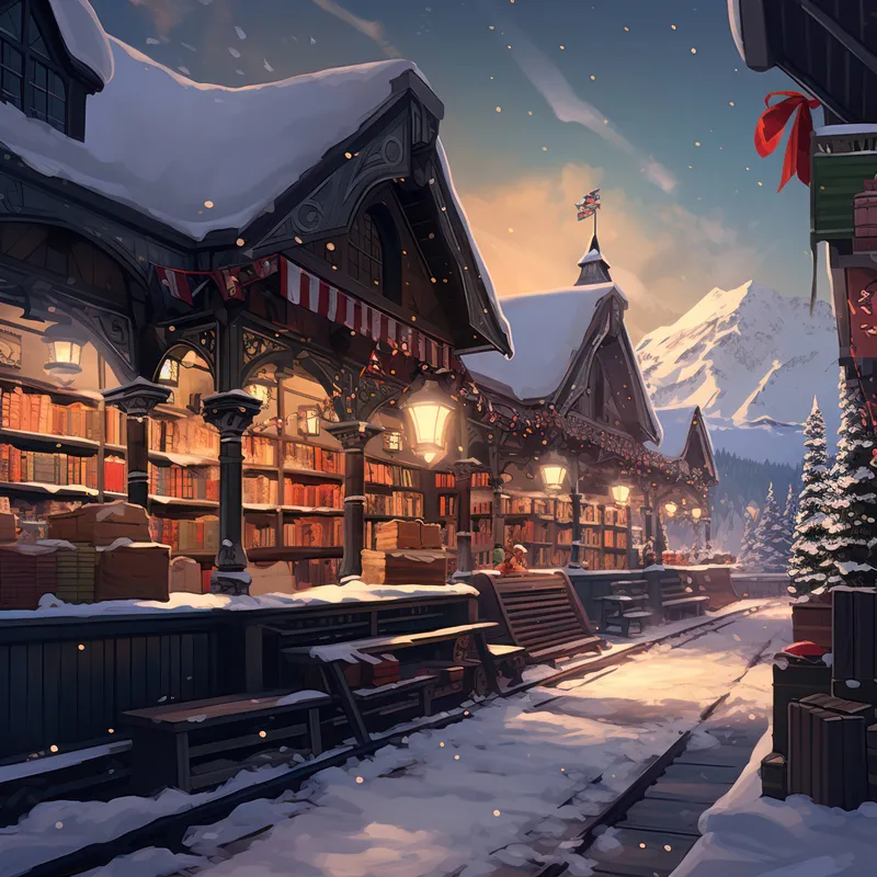 Деревня, заснеженная улица, зимний фон, рождественская елка, праздник, горы, сельский пейзаж, лунная ночь, снегопад, ель, коттедж, дом