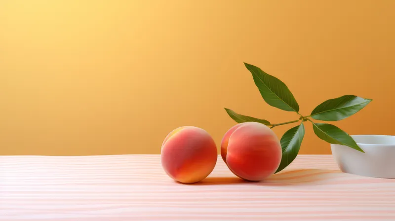 Спелые и сочные: вкусный летний фруктовый салат на деревянном столе со свежими листьями