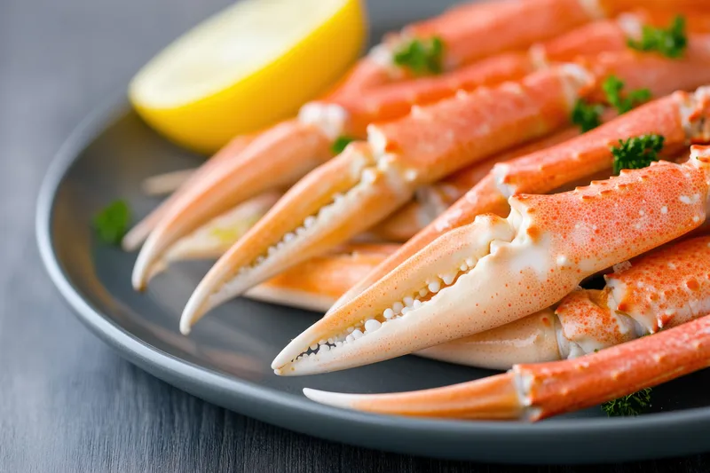 Яркая прибрежная сцена с морепродуктами, насыщенные цвета, свежий аромат, на который намекают лимон и петрушка, создают теплое, приглашающее настроение для непринужденной трапезы из морепродуктов