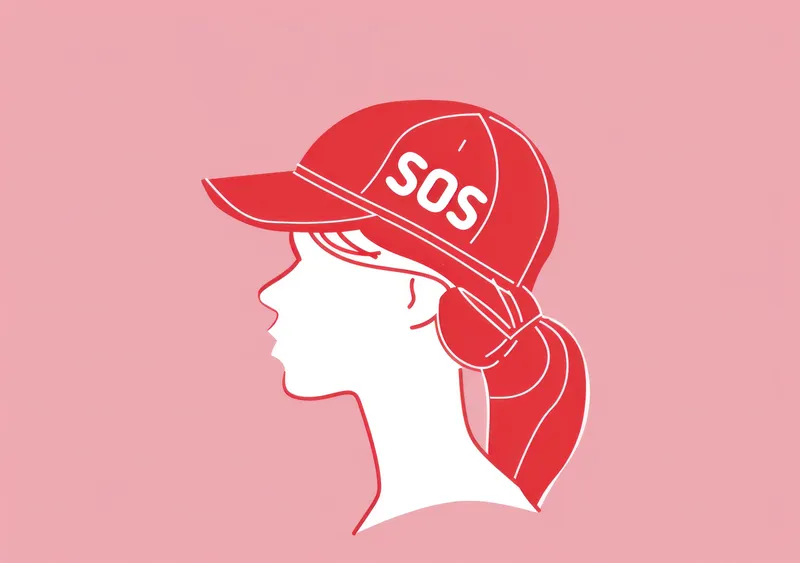 Женщина в бейсболке с SOS — модная иллюстрация экстренной ситуации в путешествии