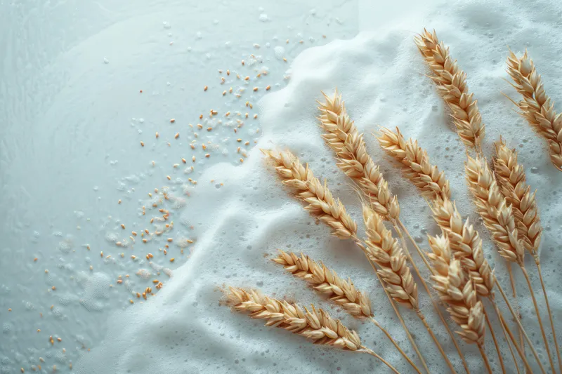 Золотой урожай: безмятежная сельская сцена со спелыми зернами пшеницы на деревянном столе в деревенском стиле