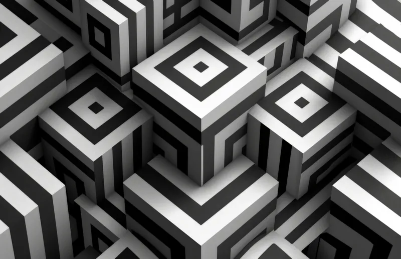 Черно-белый абстрактный геометрический узор из 3D-кубов на монохромном фоне для концепций дизайна и искусства