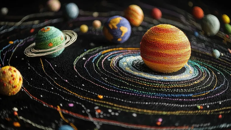 Художественное изображение Солнечной системы с красочными, фактурными планетами и сложными деталями