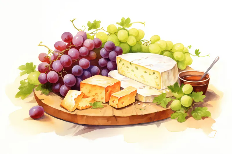 Виноград, тарелка, молочный продукт, мягкий фрукт, фон, закуска, камамбер, закуска, белая еда, сырная доска, гурман, французская еда, деревянный бри
