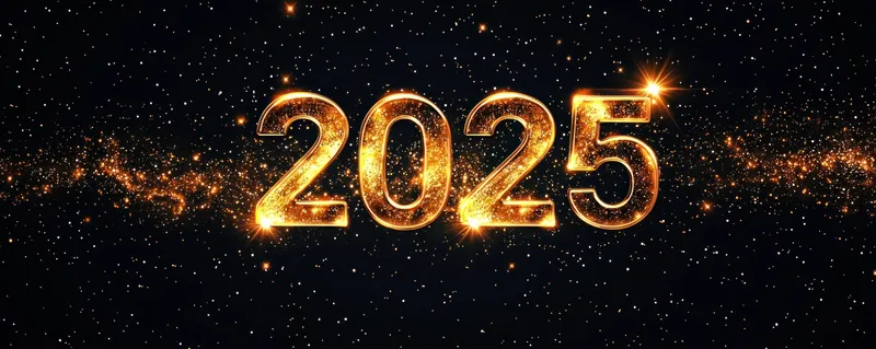 Яркие и сверкающие цифры 2025 на фоне звездного неба символизируют надежду и новые начинания