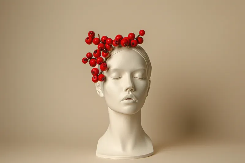 Голова манекена, украшенная вишнями, с реалистичным 3D-рендерингом