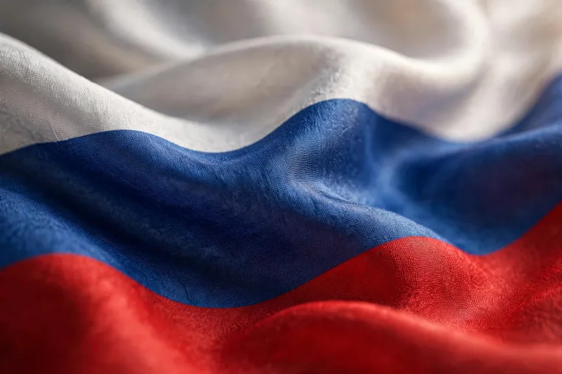 Российский флаг с мягкими складками ткани крупным планом