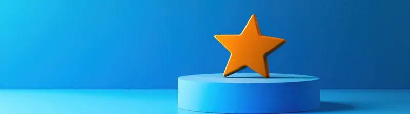 Яркая оранжевая звезда расположена на вершине синего пьедестала, символизируя успех и достижения