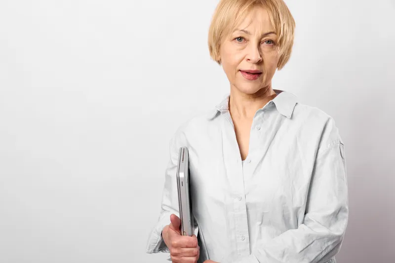 Женщина, врач, медсестра, лабораторный халат, планшет, медицина, здравоохранение, портрет