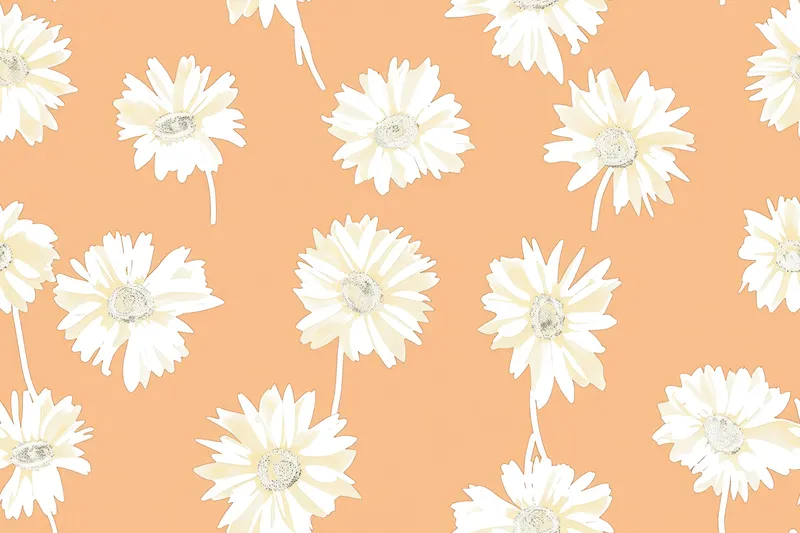 Яркий узор из белых и оранжевых ромашек на оранжевом фоне с текстом