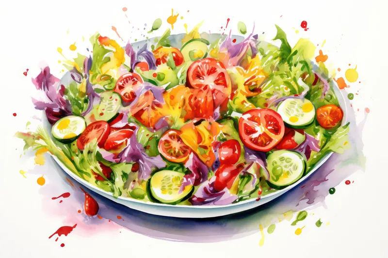 Красный и зеленый здоровый лук, салат с помидорами, вкусный обед, блюдо с перцем, огурцом, тарелка с листьями салата, диетический обед, свежие овощи, вегетарианский фон