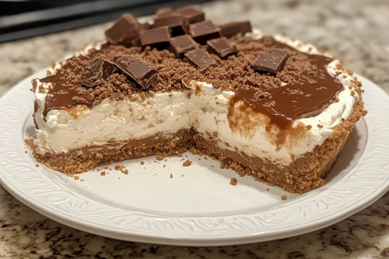 Побалуйте себя этим вкусным шоколадным чизкейком без выпечки с рассыпчатой песочной основой, кремовой начинкой и кусочками шоколада
