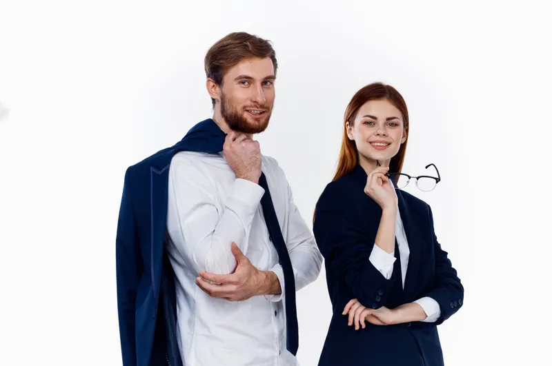 Бизнесмен и женщина в офисе, менеджер, костюмы, профессионалы