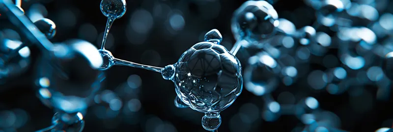 3D-рендер сложной молекулярной структуры с множеством взаимосвязанных молекул и атомов в обстановке научно-исследовательской лаборатории