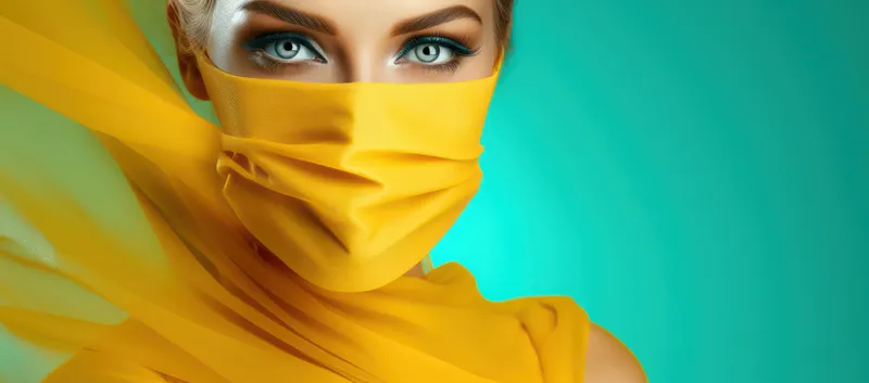 Этническая красота: молодая мусульманка в белой вуали, излучающая безмятежность и защищенность во время пандемии