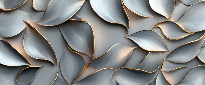 Плавно струящиеся листья изысканного серого тона, дополненные золотыми контурами, создающие современную и художественную эстетику для дизайнерских проектов